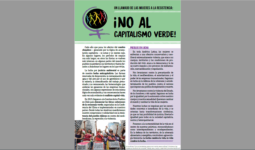 Folheto | Un llamado de las mujeres a la resistencia: ¡no al capitalismo verde!